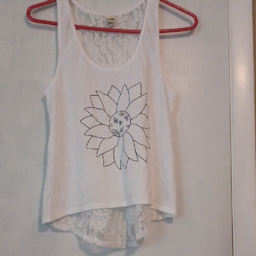 Kavio White Lace Floral Tank Top